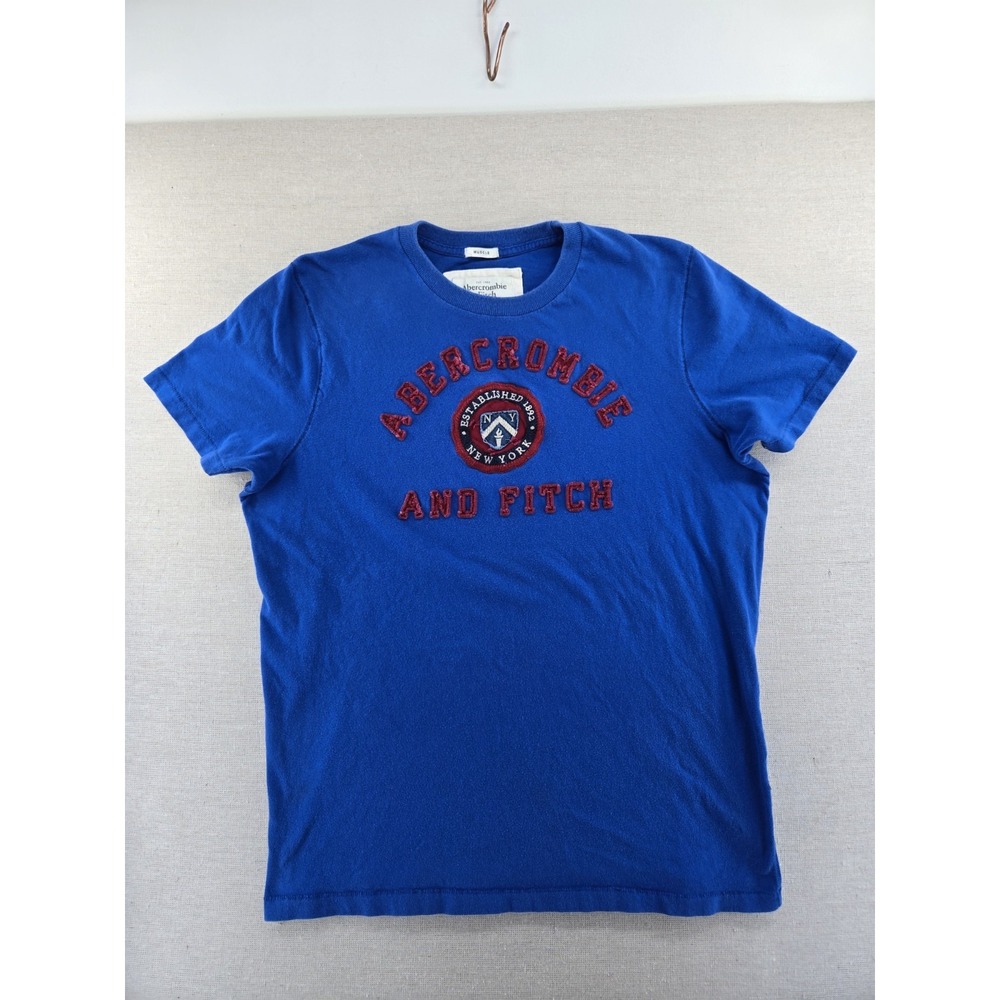 Vintage Y2K Abercrombie & Fitch Men's XL Muscle Fit T-Shirt Blue Red Spellout